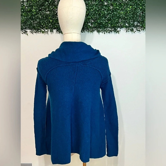 Free People Cotton Bohemian Cowl Neck Dark Teal Ribbed Oversized Sweater Size XS - Picture 3 of 16